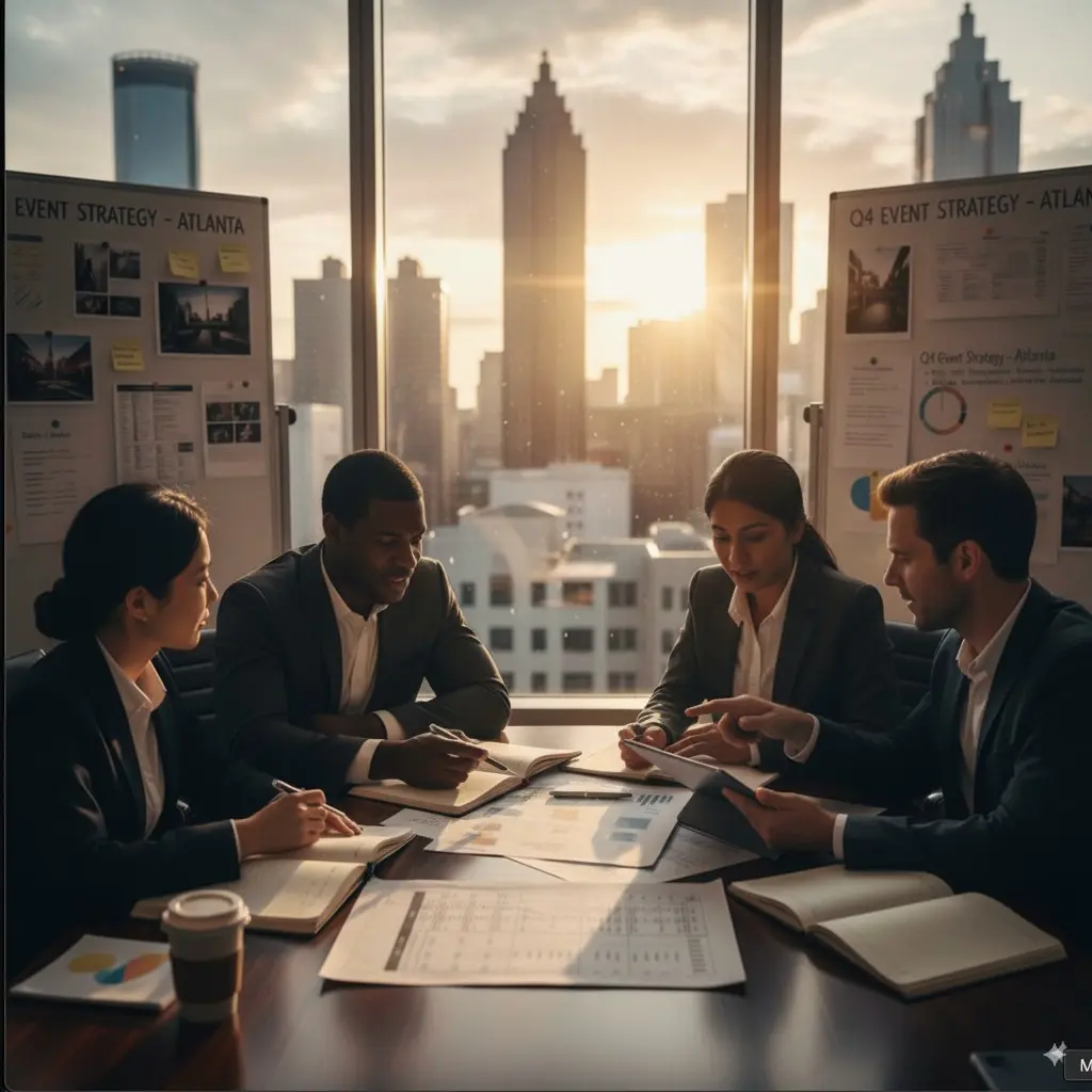 Executive team and event planner mapping a corporate event in Atlanta